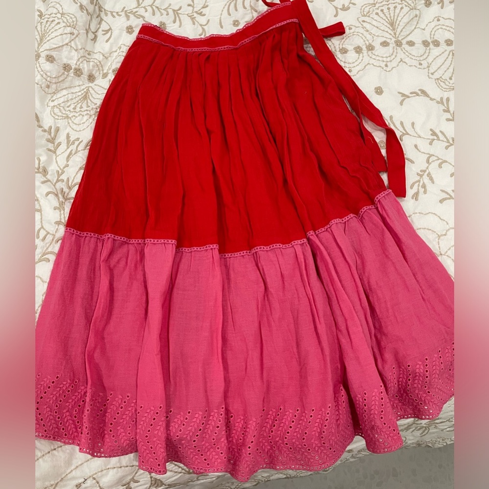 Antik Batik Aime midi skirt pink red embroidered Small